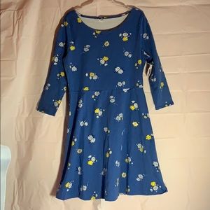 NEW BLUE FLORAL SCOOP NECK A-LINE DRESS WITH TAGS